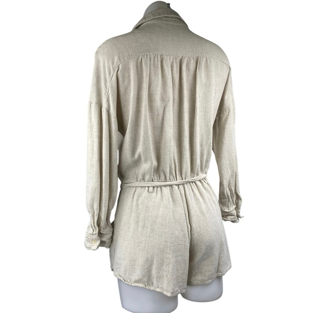 Gentle Fawn Cream Linen LOng Sleeve Colalr Button Down Wide Leg Shirt Romper XS - Picture 2 of 3
